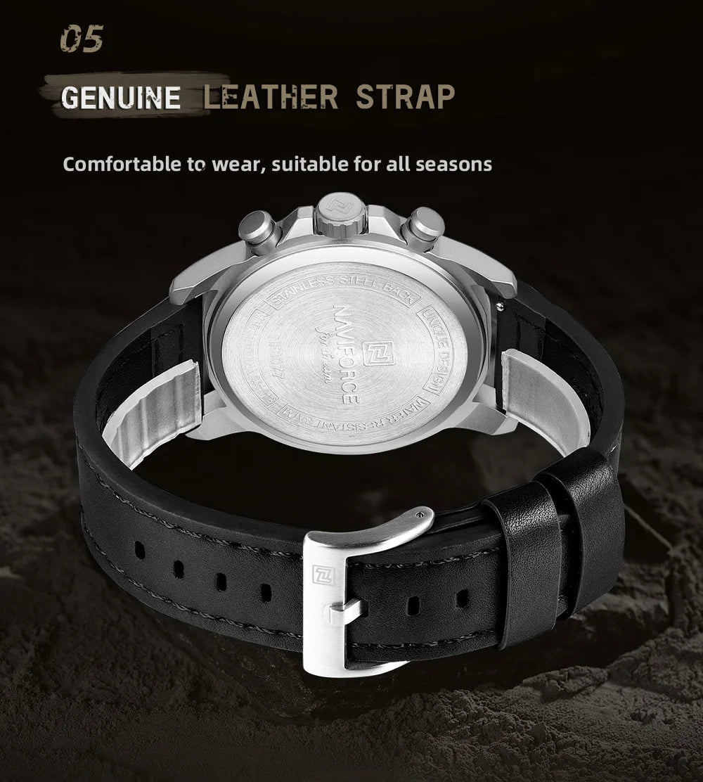 NAVIFORCE New Male Wristwatch Multi Dial Chronograph 24 Hour Clock Leather Band Men Modern Business Luxury Man's Watch NF8077