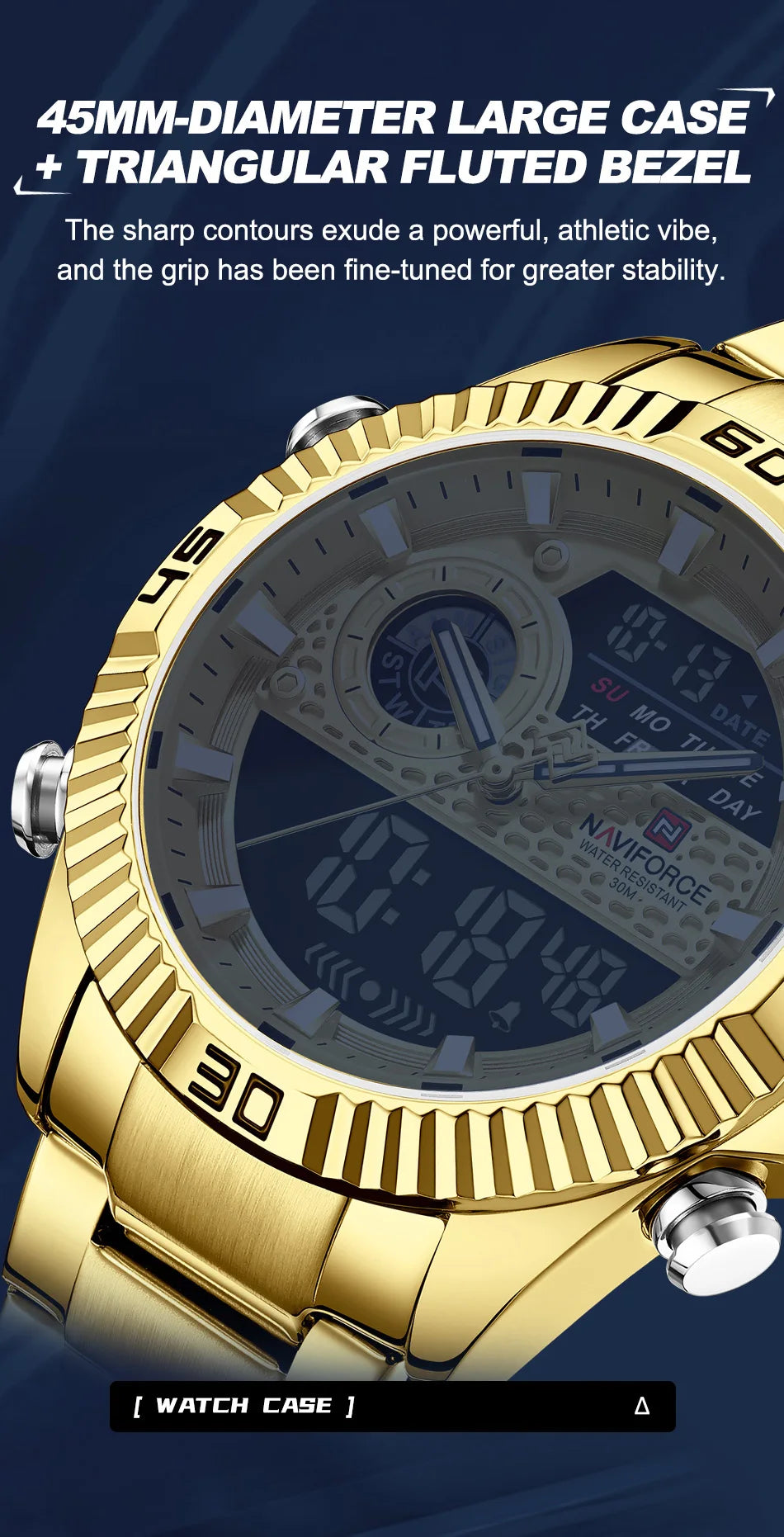 NAVIFORCE Men's Watch Quartz Dual Display 3ATM Waterproof Luminous Chronograph Alarm Clocks Male Luxury High Quality Wristwatch