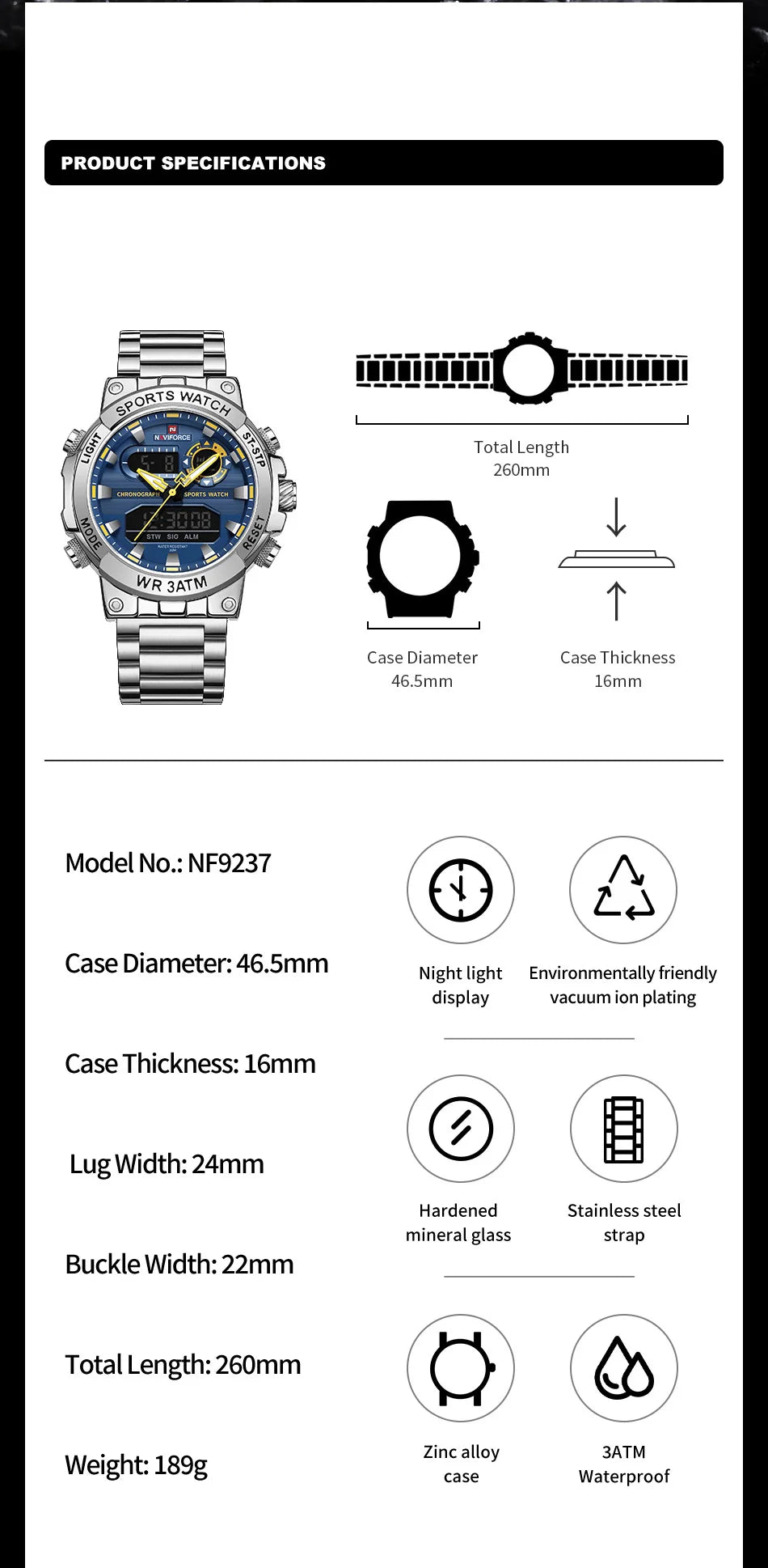 NAVIFORCE Men Military Watch Waterproof Wristwatch Dual Display Quartz Clock Sport Watch Male Big Watches Men Relogios Masculino