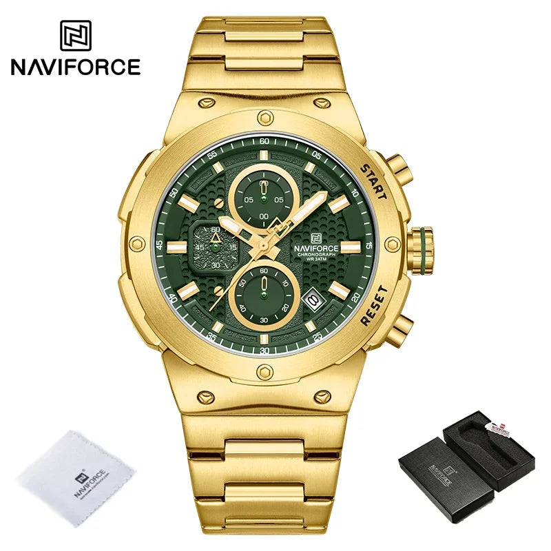 NAVIFORCE Luxury Brand Business Casual Watch Sports Multifunctional Chronograph Watches Mens Quartz Stainless Steel Wristwatches