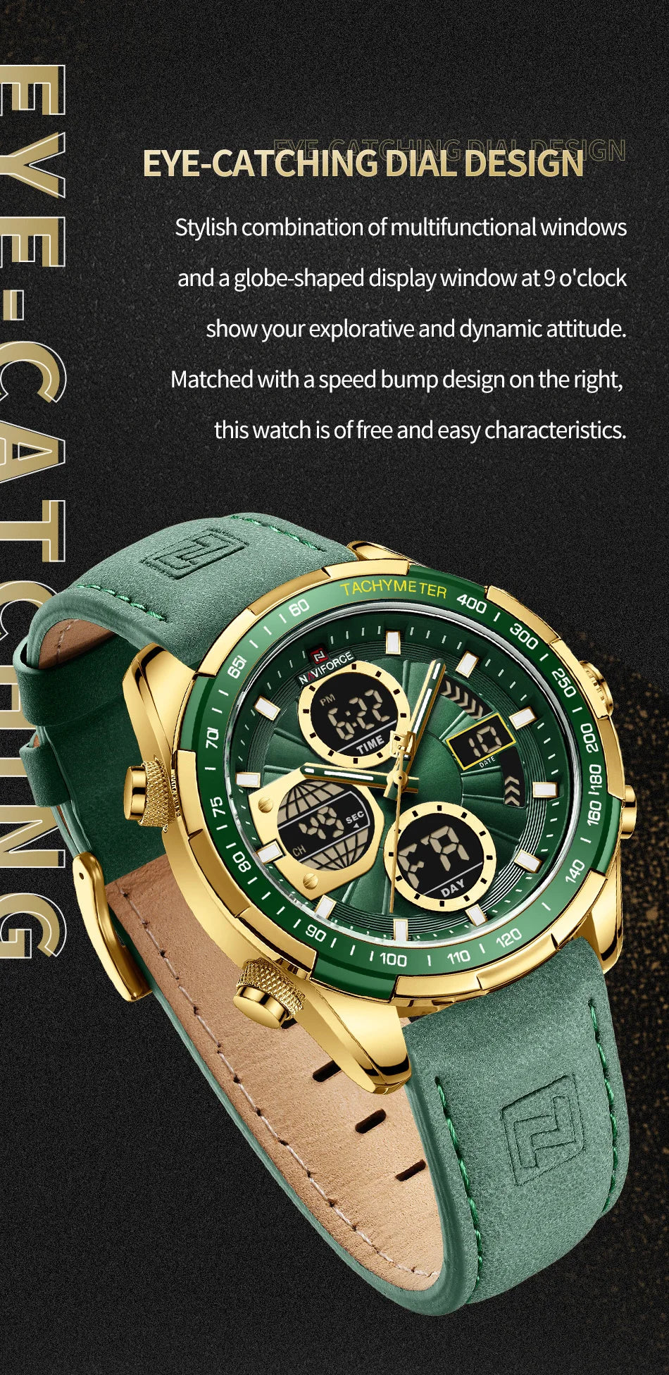NAVIFORCE Man's Watch Quartz Chronograph Alarm Waterproof Big Clock Digital Military Luxury Male Wristwatch Gift Box NF9197L
