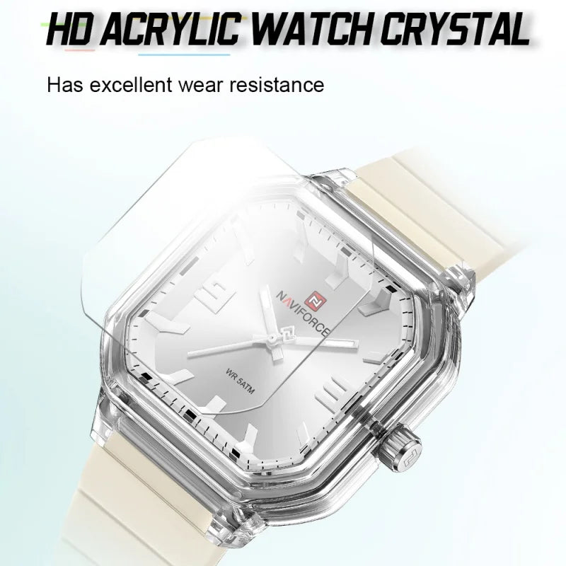 NAVIFORCE Women Polygon Watch Fashion Elegant Watches Display Silicone Strap 5ATM Waterproof Luminous Hand Ladies Gifts Watches