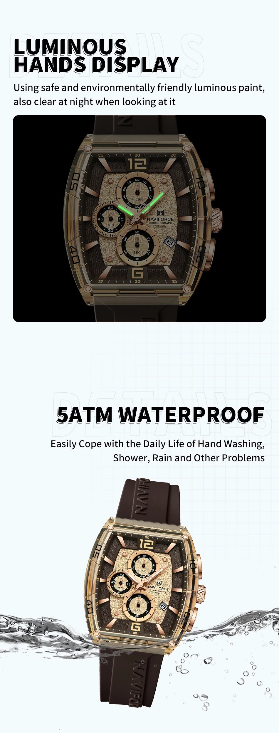 NAVIFORCE Watches for men luxury Sports Waterproof Silicone Band Quartz Wristwatch Luminous Chronograph Clock Gift+ Box