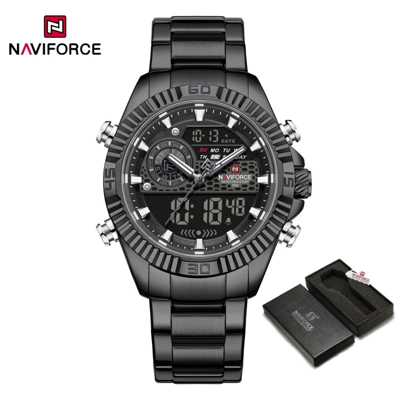 NAVIFORCE Men's Watch Quartz Dual Display 3ATM Waterproof Luminous Chronograph Alarm Clocks Male Luxury High Quality Wristwatch