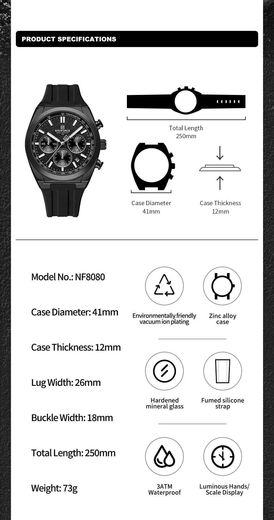 NAVIFORCE Waterproof Sport Watches for Men Military Multi-function Chronograph Wrist Watch Male Luxury Silica Strap Quartz Clock