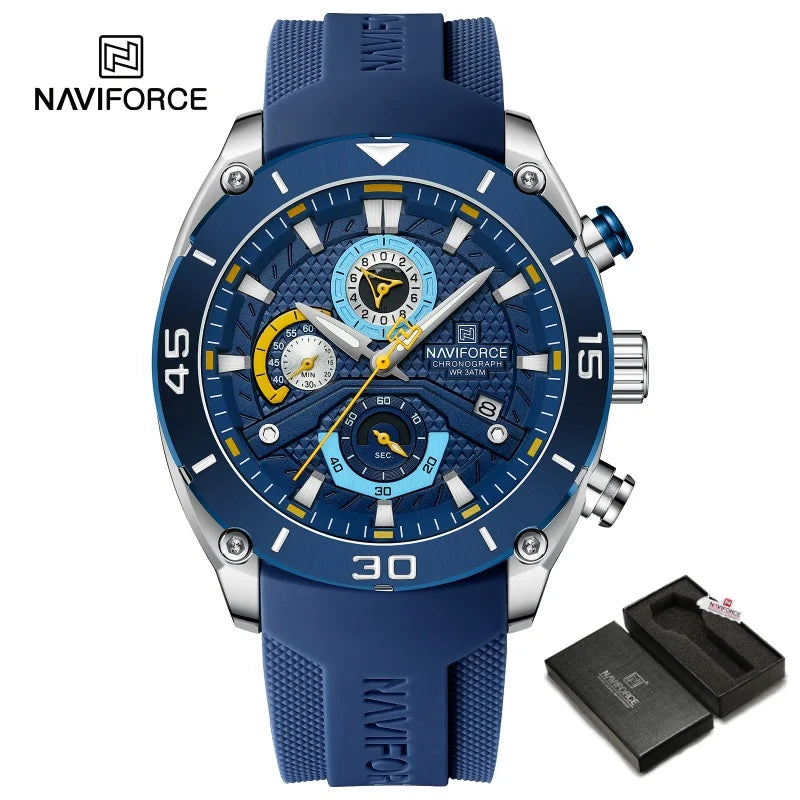 NAVIFORCE Man's Watch Quartz Chronograph 30M Waterproof Luminous Date Display Silicone Strap Trends Sports Wristwatch for Men