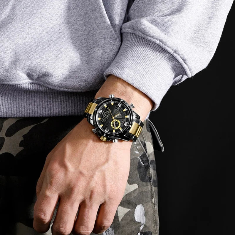 NAVIFORCE Luxury Man's Watch Quartz Chronograph Dual Display 3ATM Waterproof Military Style Sports Wristwatch Gift Box For Men
