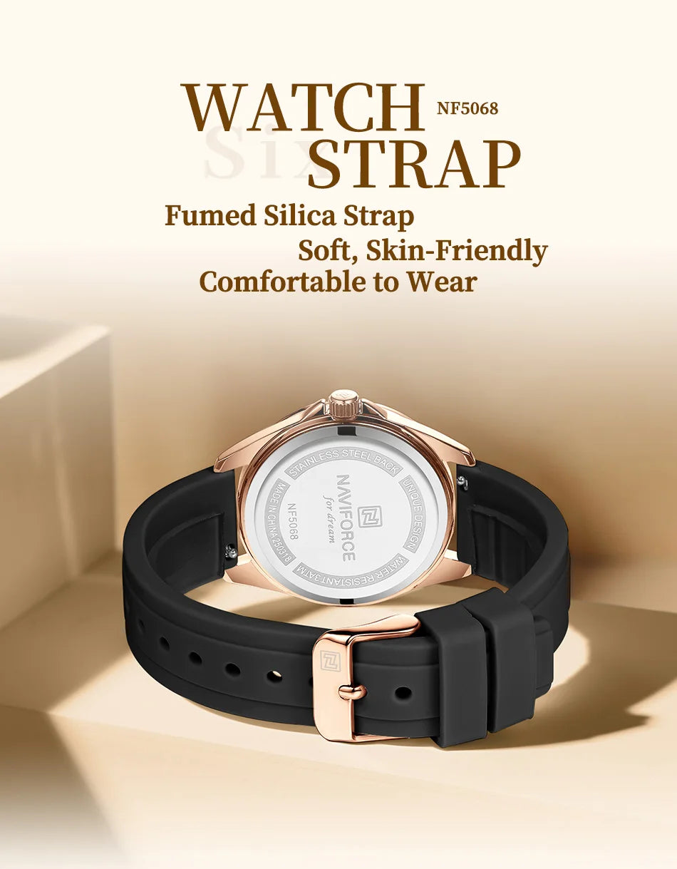 NAVIFORCE Original Women's Watches Classic Round Dial Silicone Strap 3ATM Waterproof Luxury Watch for Women Give for girls gifts