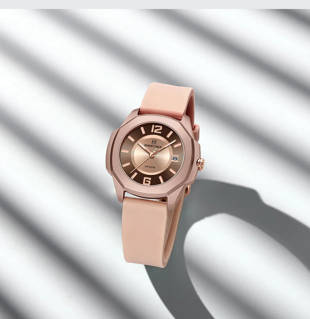 High Quality NAVIFORCE Women's Luxury Elegant Quartz Watch Simple Style Silicone Strap 3ATM Waterproof Wristwatches Reloj Mujer