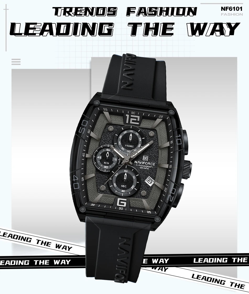 NAVIFORCE Men's Quartz Sports Casual Watch Silicone Strap Wristwatches Chronograph Waterproof Luminous Hands Man Auto Date Clock