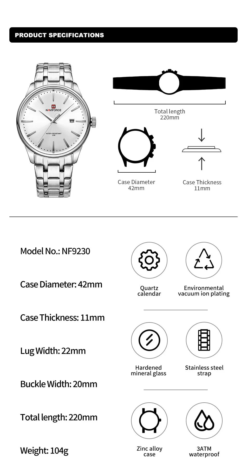 Top Brand NAVIFORCE Men's Calendar Watch Waterproof Fashion Business Stainless Steel Strap Quartz Wristwatches Relogio Masculino