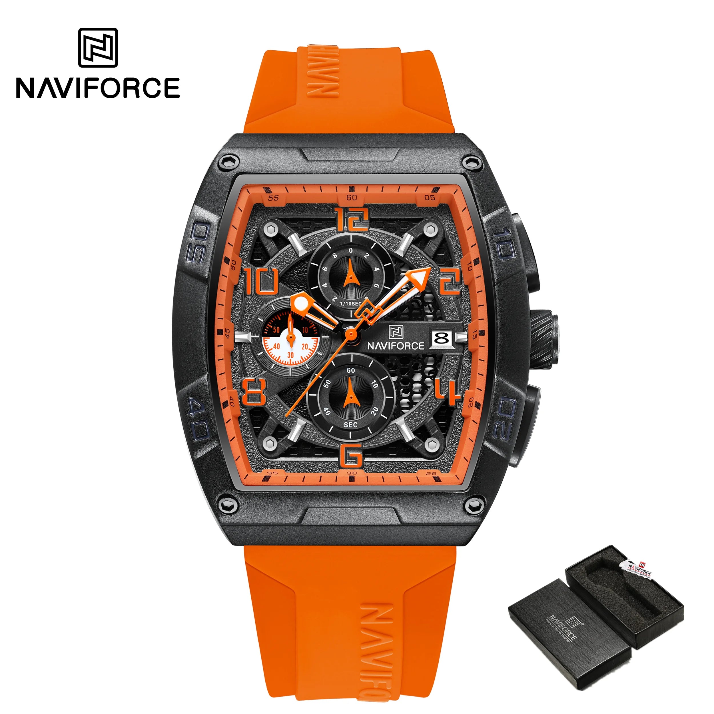Fashion Brand NAVIFORCE  Men Gold Design Quartz Watches Casual Male  Wrist Watch Large Dia Multi-function PU Waterproof Clock
