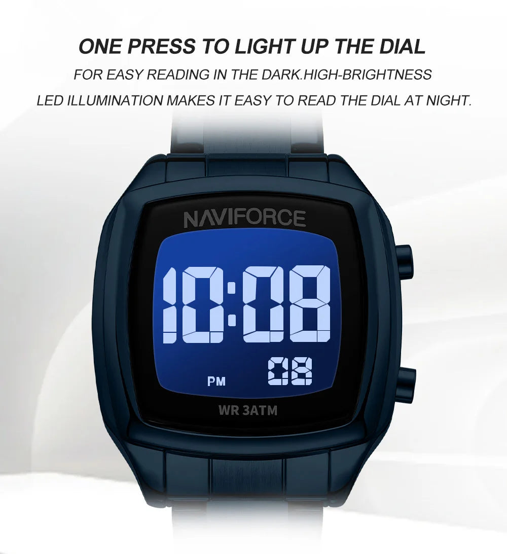 NAVIFORCE 2026 Watches for Women LCD Digital Waterproof Stainless Steel Strap Female Casual Fashion Daily Wear Wristwatch NF5047