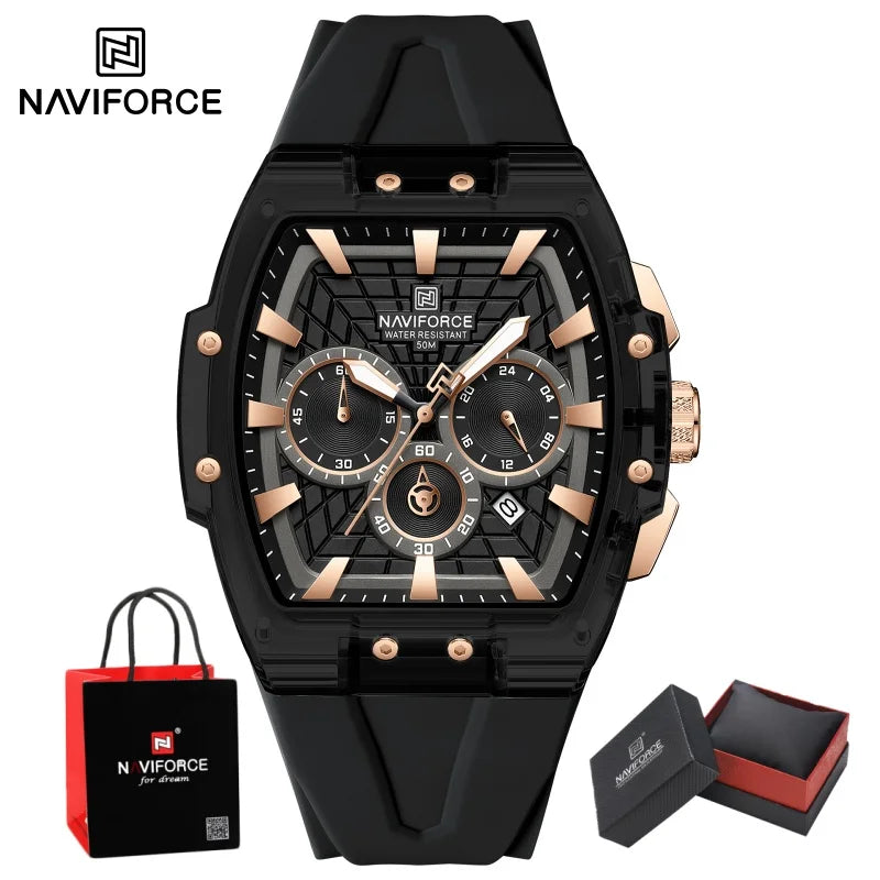 NAVIFORCE Men's Quartz Watch Waterproof Luminous Chronograph with Date Display 24-Hour Male Military Sports Wristwatch Gift Box