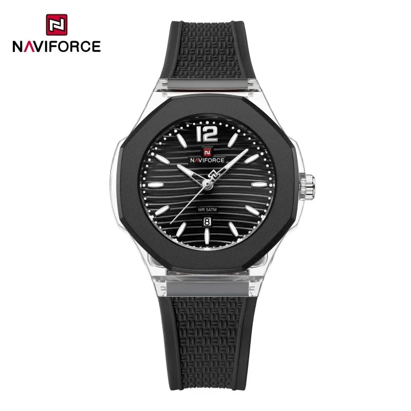 NAVIFORCE Woman Watch Silicone Band Waterproof Elegant Ladies Date Display Wristwatch Luxury Original Quartz Watches for Women