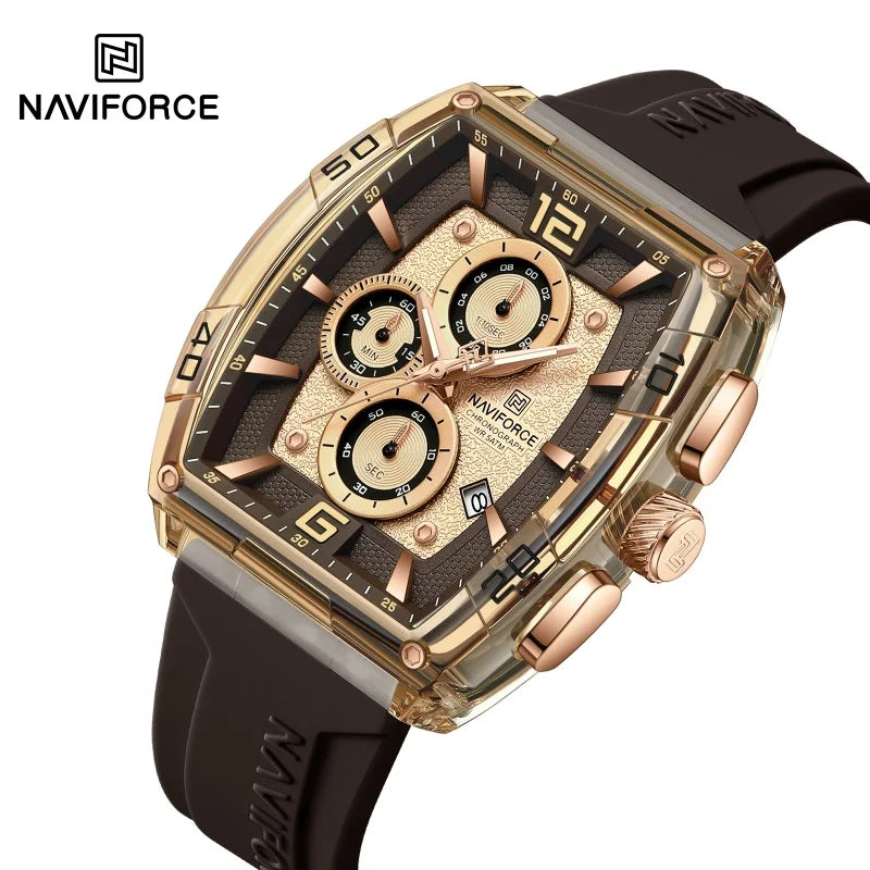 NAVIFORCE Luxury Men's Watch Quartz Chronograph 5ATM Waterproof Luminous Hand Soft Silicone Strap Male Fashion Sports Wristwatch