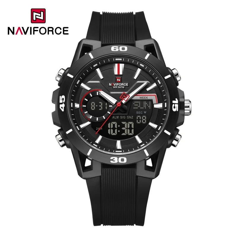 NAVIFORCE Men Watches Quartz Dual Display 50M Waterproof Chronograph Luminous Alarm Clock Male Business Sports Trendy Wristwatch