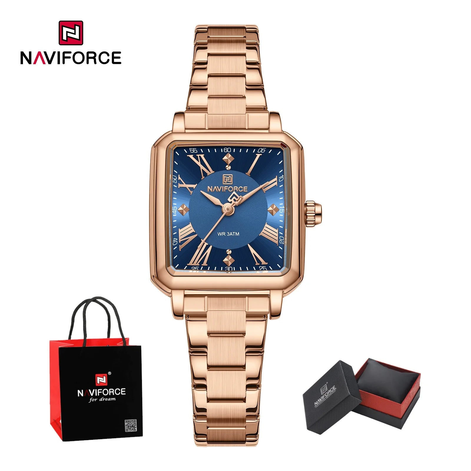 NAVIFORCE Elegant Stainless Steel Ladies Clock Women's 30M Waterproof Wristwatch Original  Double Snap Watch Women Fashion Gifts