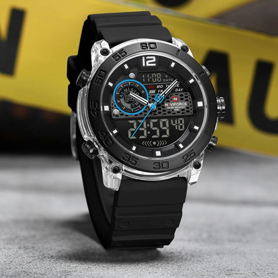 NAVIFORCE High Quality Watches For Men Military Dual Display Sport Waterproof Quartz Digital Wristwatch Auto Dayand Date Clock