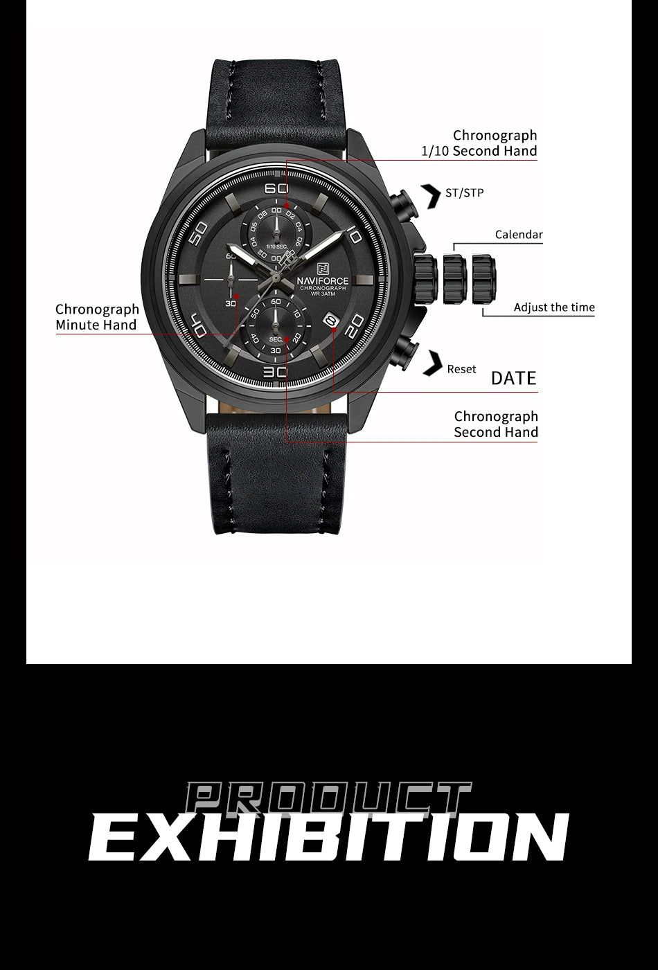 Original NAVIFORCE Business Luxury Leather Strap Men Watches Sports Chronograph Watch for Man 3ATM Waterproof Quartz Wristwatch