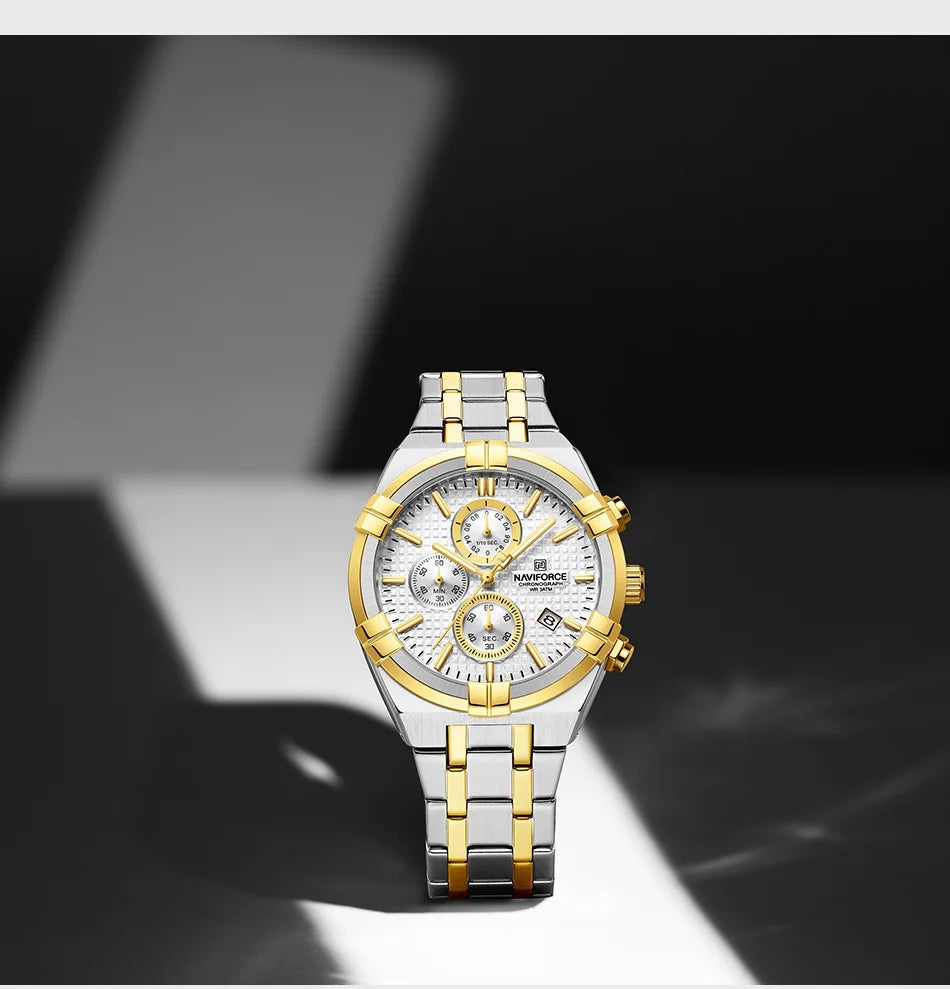 NAVIFORCE Original Watches for Man Waterproof Quartz Chronograph Luminous Stainless Steel Father's Day Male Wristwatch Gift Box