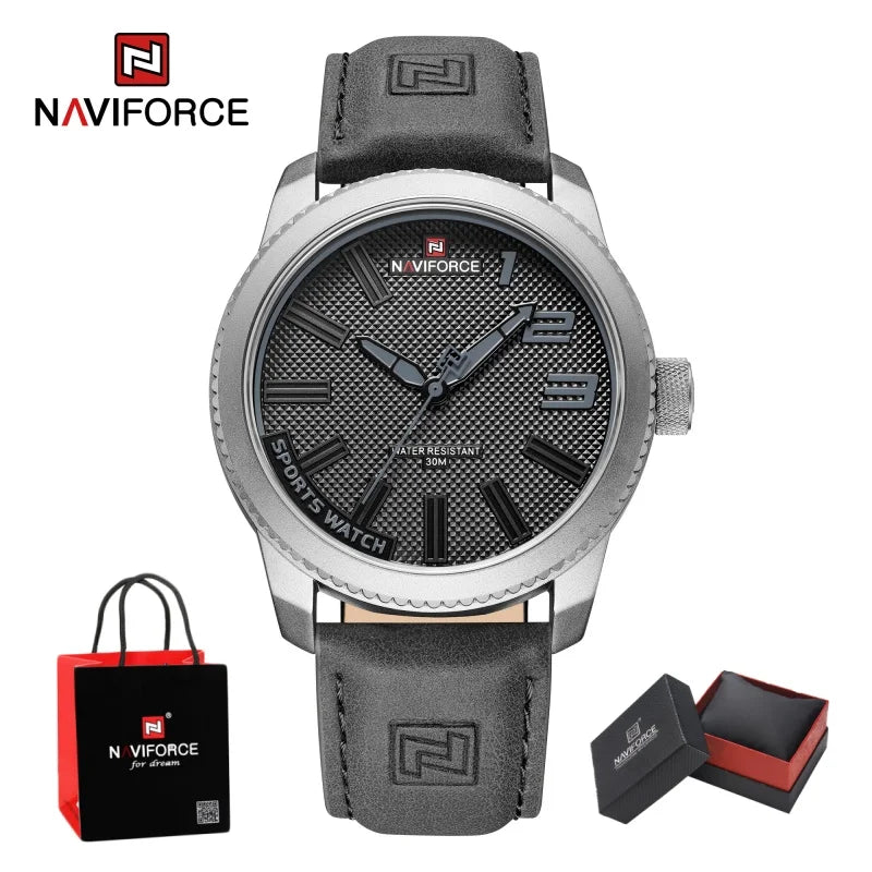 NAVIFORCE Man's Simple Fashion Quartz Watch Waterproof Soft PU Strap Mature Male Outdoor Daily Wear Sports Wristwatch Gifts Box