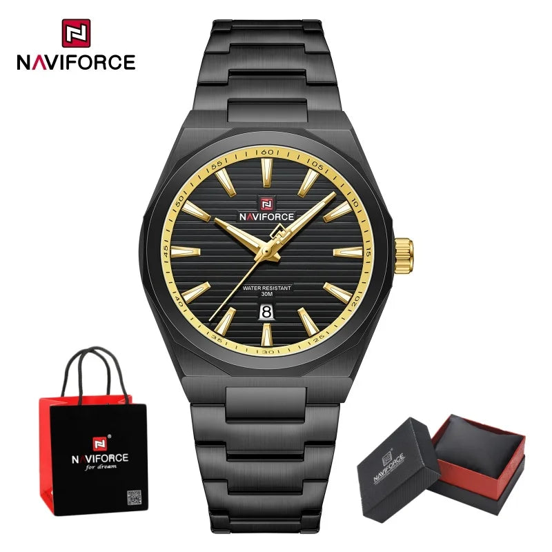 NAVIFORCE Luxury Man's Watch Quartz Date Display Clock Steel Band Fashionable Casual Military Style Wristwatch Gift Box for Male