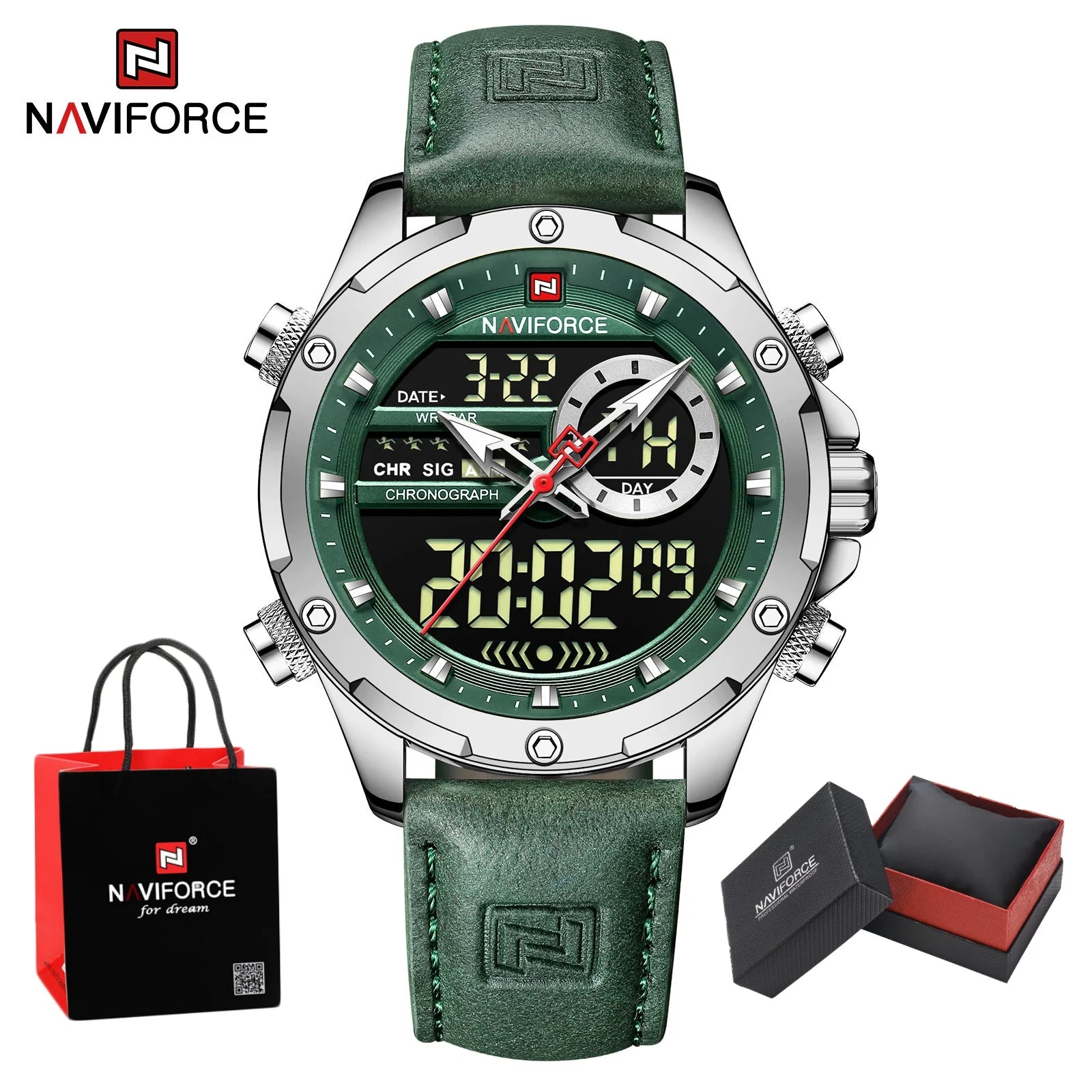 NAVIFORCE Quartz WristWatch For Men Luxury Brand Original Watch Casual Sports Chronograph Leather Waterproof Clock Package Gifts