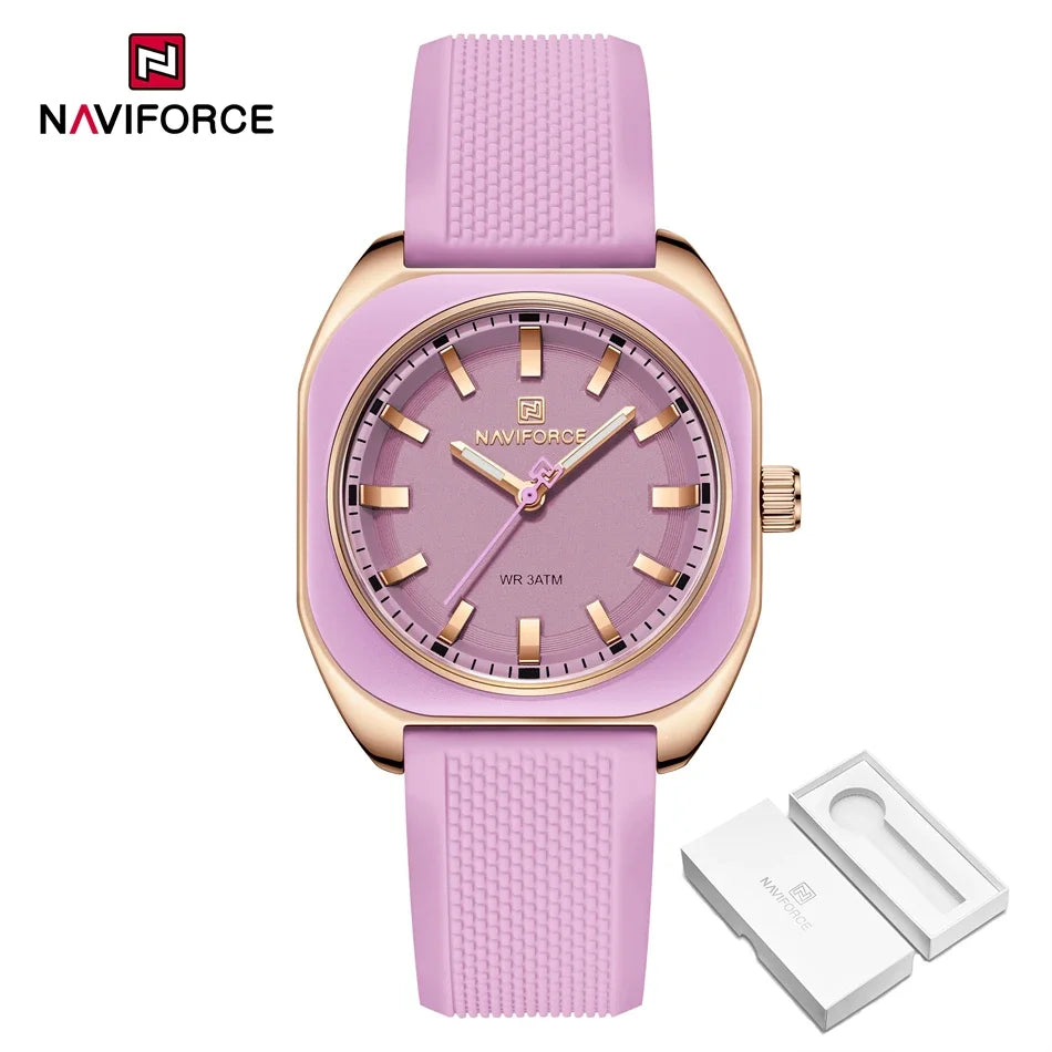 NAVIFORCE Simple Women Watches Luxury Design Silicone Watch Ladies Quartz Wristwatch Womens Polygon Dial Luminous Reloj Mujer