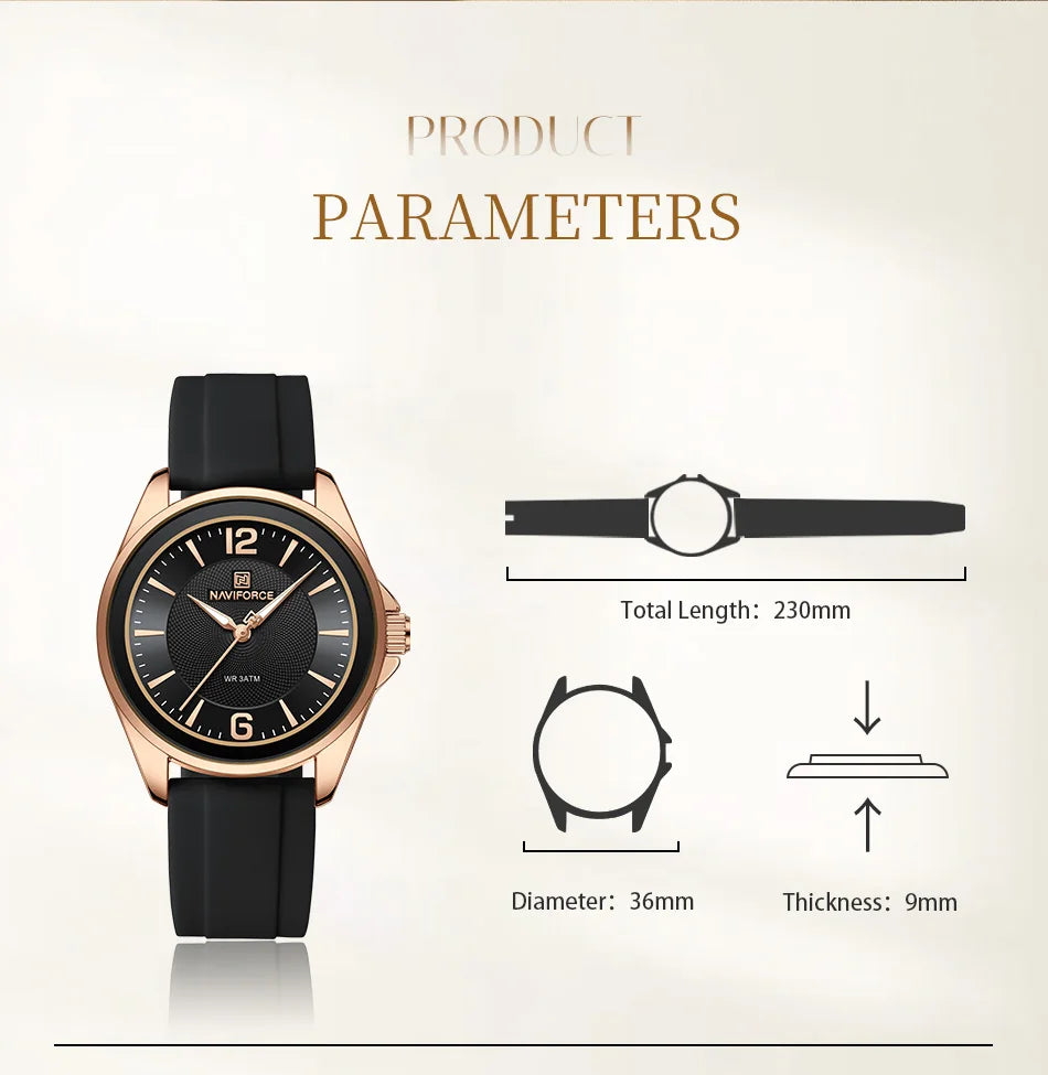 NAVIFORCE Original Women's Watches Classic Round Dial Silicone Strap 3ATM Waterproof Luxury Watch for Women Give for girls gifts