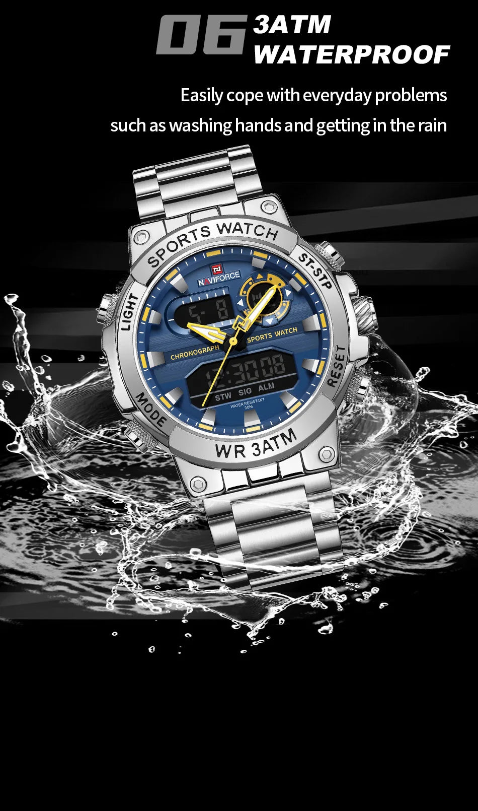 NAVIFORCE Men Military Watch Waterproof Wristwatch Dual Display Quartz Clock Sport Watch Male Big Watches Men Relogios Masculino