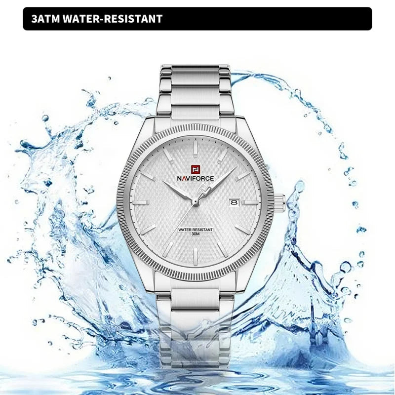 NAVIFORCE Fashion Watches for Men Luxury Business Stainless Steel Strap Quartz Wristwatches Waterproof Calendar Luminous Clock