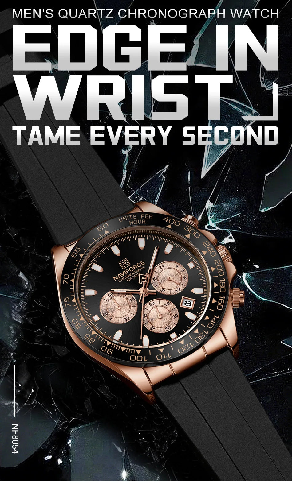 NAVIFORCE Quartz Men's Leisure Chronograph Watch Waterproof Luminous Silica Strap Unique Design Man Fashion Wristwatch Gift Box