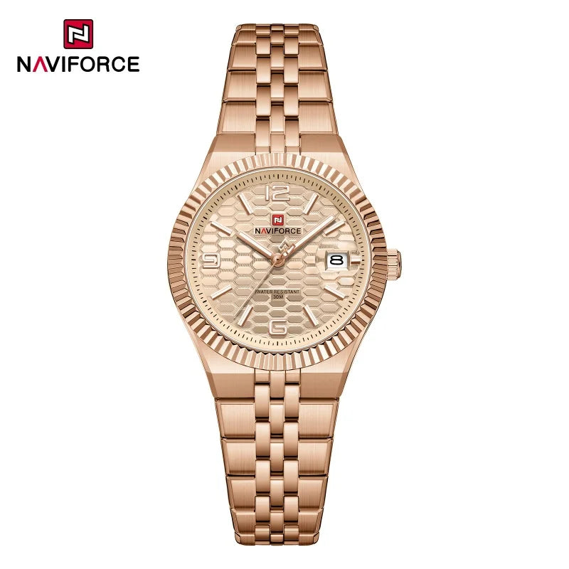 NAVIFORCE Women Watches Quartz Wristwatch Waterproof High Quality Ladies Steel Bracelet Female Romantic Stylish Business Clock