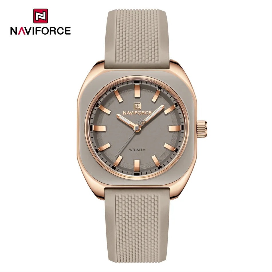 NAVIFORCE Simple Women Watches Luxury Design Silicone Watch Ladies Quartz Wristwatch Womens Polygon Dial Luminous Reloj Mujer