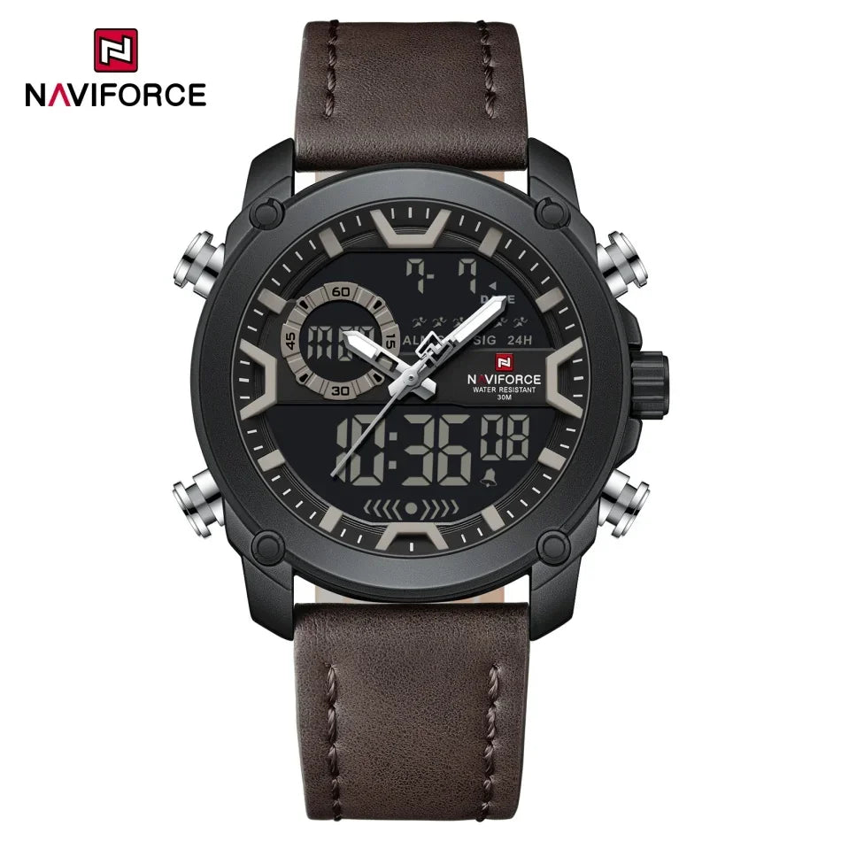 NAVIFORCE Mens Watch Original Simple Brand Quartz Watch Japan Movement Genuine Band Luminous Dual Display Watches For Men Gifts
