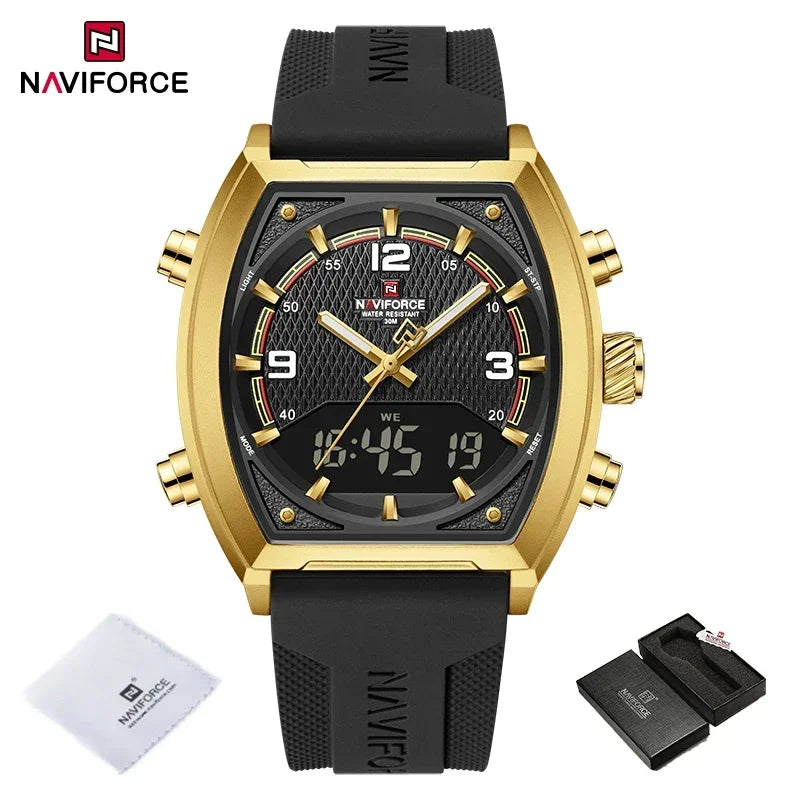 NAVIFORCE Sport Watch Waterproof Analog Dual Time Digital Wristwatches Week Display Clock Tonneau 2025 New Mens Military Watches