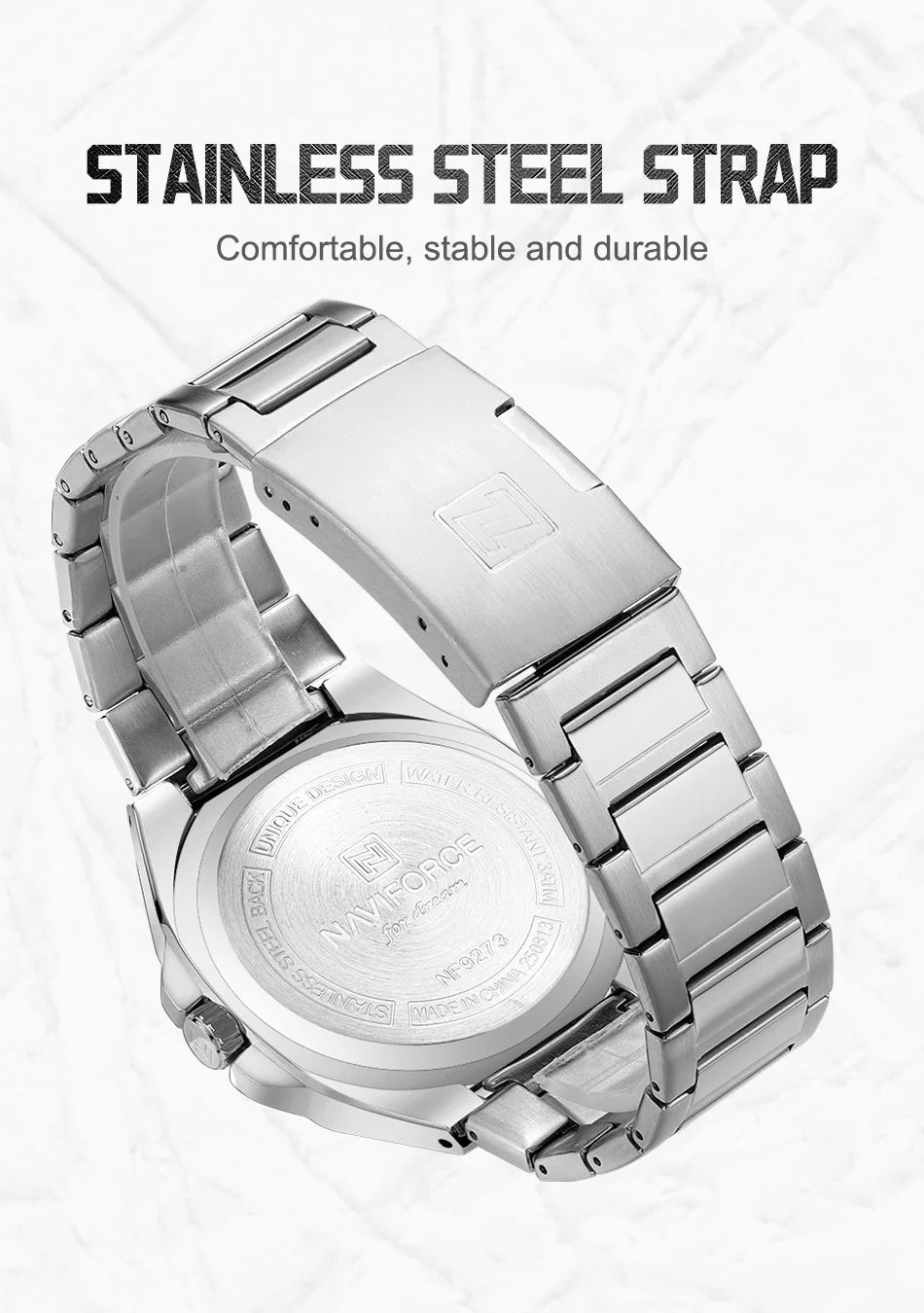 NAVIFORCE Men's Watch Quartz Calendar Week Display Waterproof Luminous Steel Band Male Trendy Outdoor Business Wristwatch NF9273