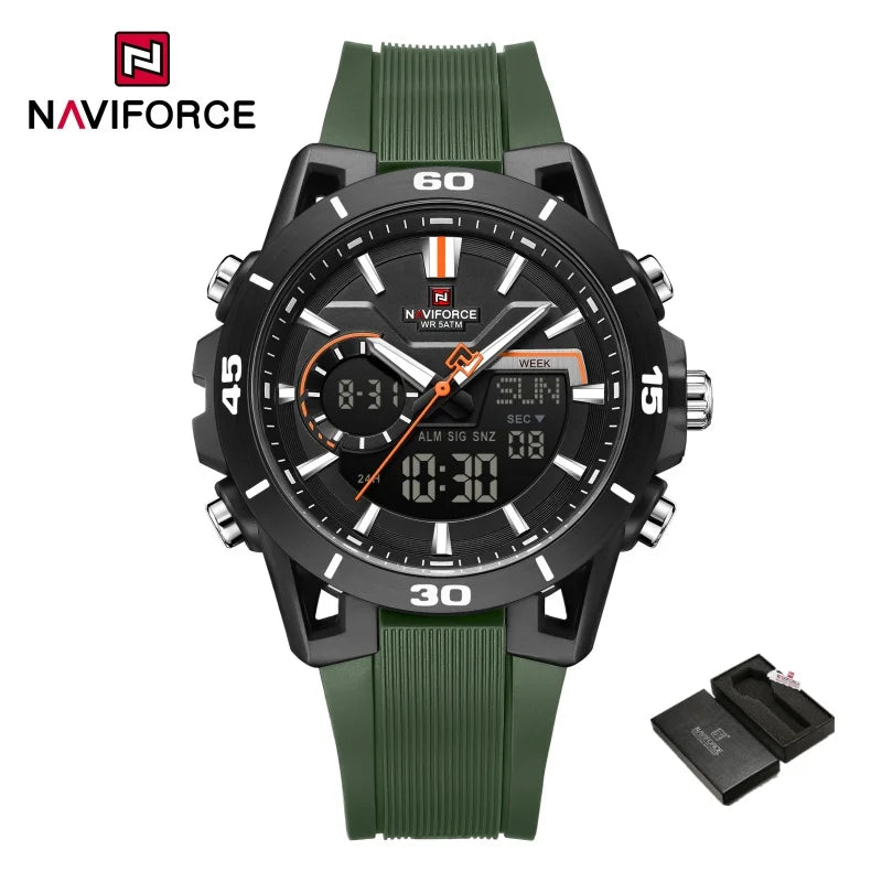 NAVIFORCE Men Watches Quartz Dual Display 50M Waterproof Chronograph Luminous Alarm Clock Male Business Sports Trendy Wristwatch