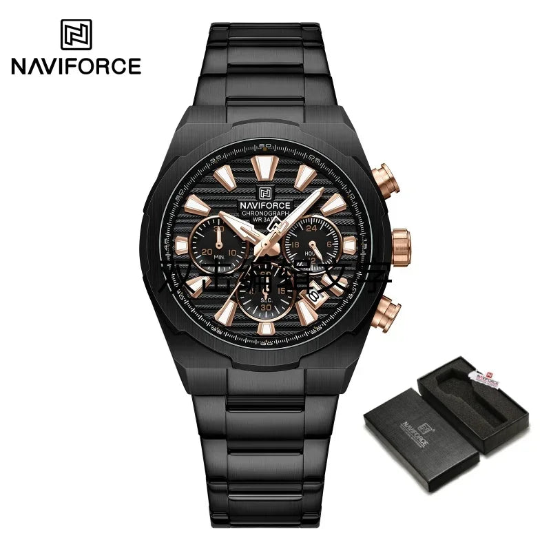NAVIFORCE Watch For Men Mutifunction Chronograph Quartz Wristwatches Calendar display Military 24 Hours Luminous New Men Clock