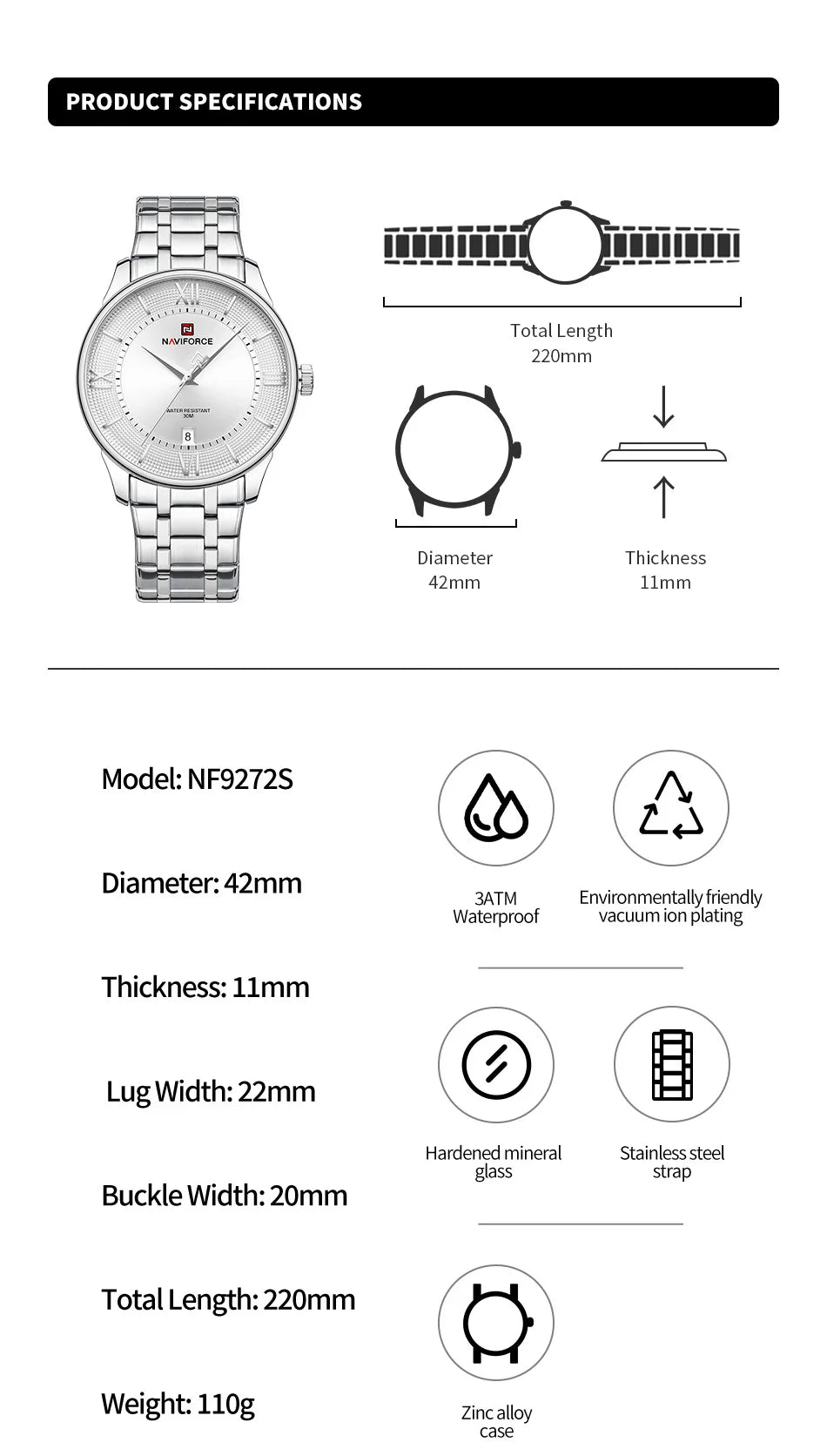 NAVIFORCE Man's Watch Quartz Calendar 30M Waterproof Stainless Steel Male Stylish Daily Luxury Wristwatch Gifts Box Father's Day