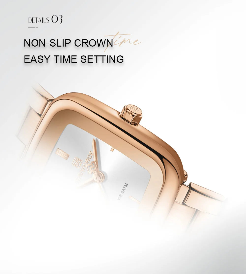 NAVIFORCE Square Watches for Women 3ATM Waterproof Stainless Steel Fashion Ultra Light Girls' Watch Wristwatch Gift Box for Lady