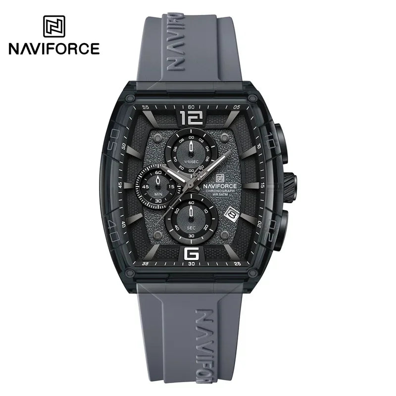 NAVIFORCE Men's Quartz Sports Casual Watch Silicone Strap Wristwatches Chronograph Waterproof Luminous Hands Man Auto Date Clock