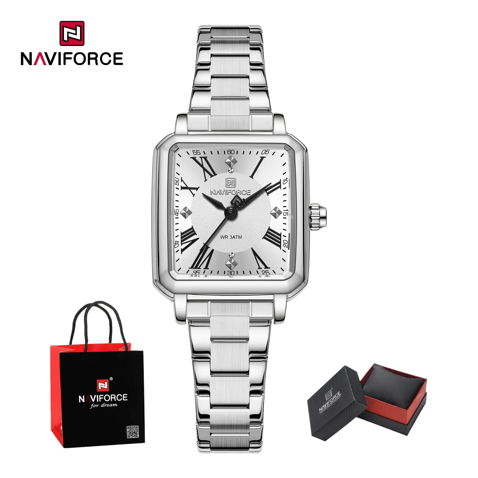 NAVIFORCE Elegant Stainless Steel Ladies Clock Women's 30M Waterproof Wristwatch Original  Double Snap Watch Women Fashion Gifts