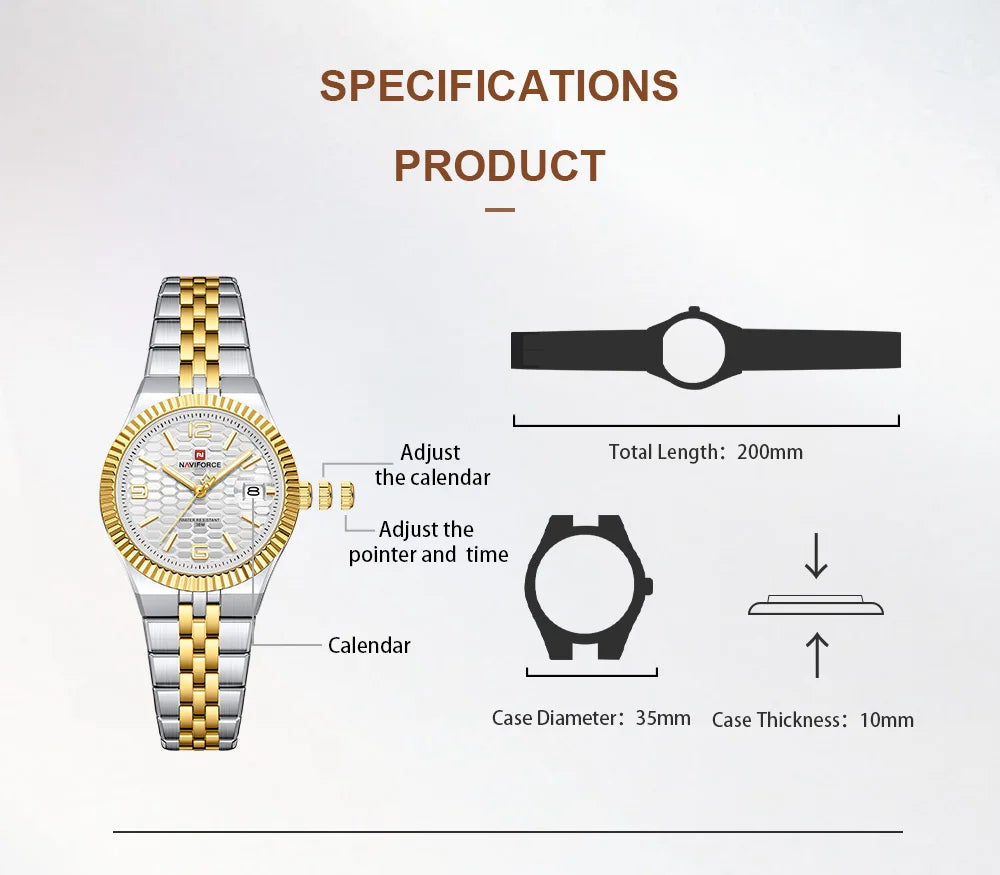NAVIFORCE Women Watches Quartz Wristwatch Waterproof High Quality Ladies Steel Bracelet Female Romantic Stylish Business Clock