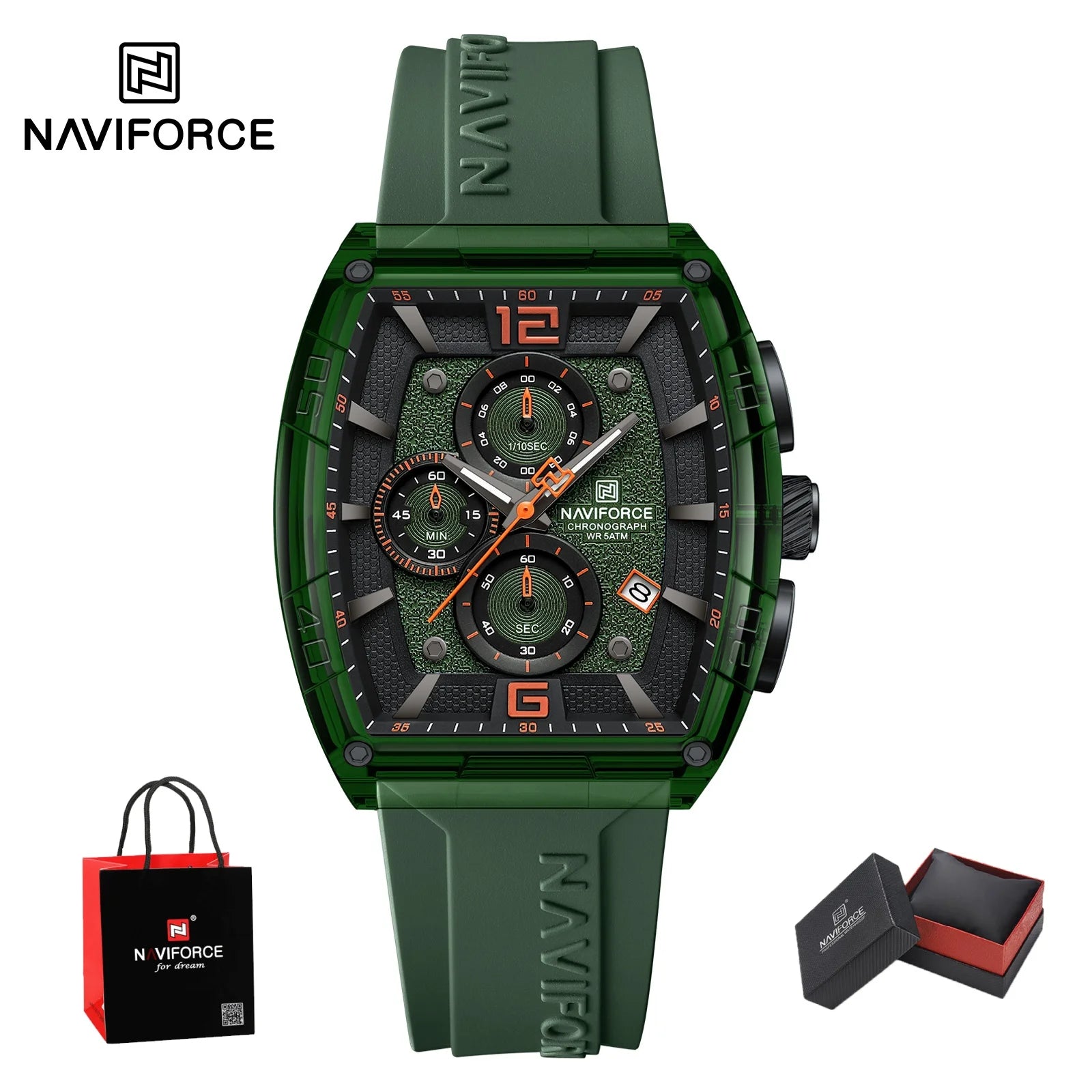 NAVIFORCE Watches for men luxury Sports Waterproof Silicone Band Quartz Wristwatch Luminous Chronograph Clock Gift+ Box
