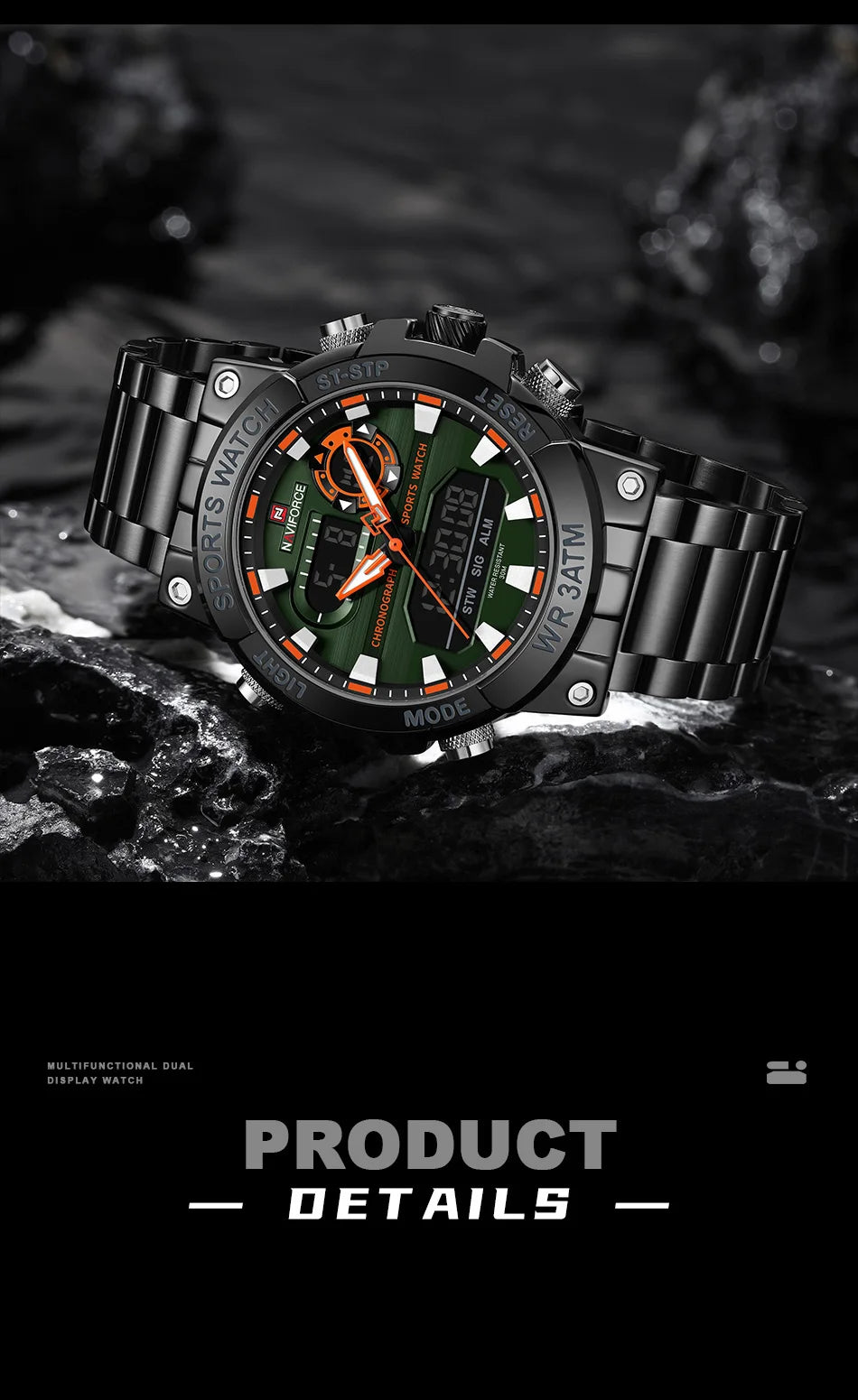 NAVIFORCE New Military Sports Mens Watches Top Brand Luxury Dual Display Waterproof LED Digital Watch for Men Quartz Wristwatch