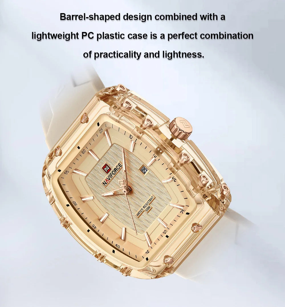 NAVIFORCE Woman's Watch Quartz Calendar 5ATM Waterproof Silica Strap Elegant Ladies Luxury Stylish Simple Wristwatch Gift Box