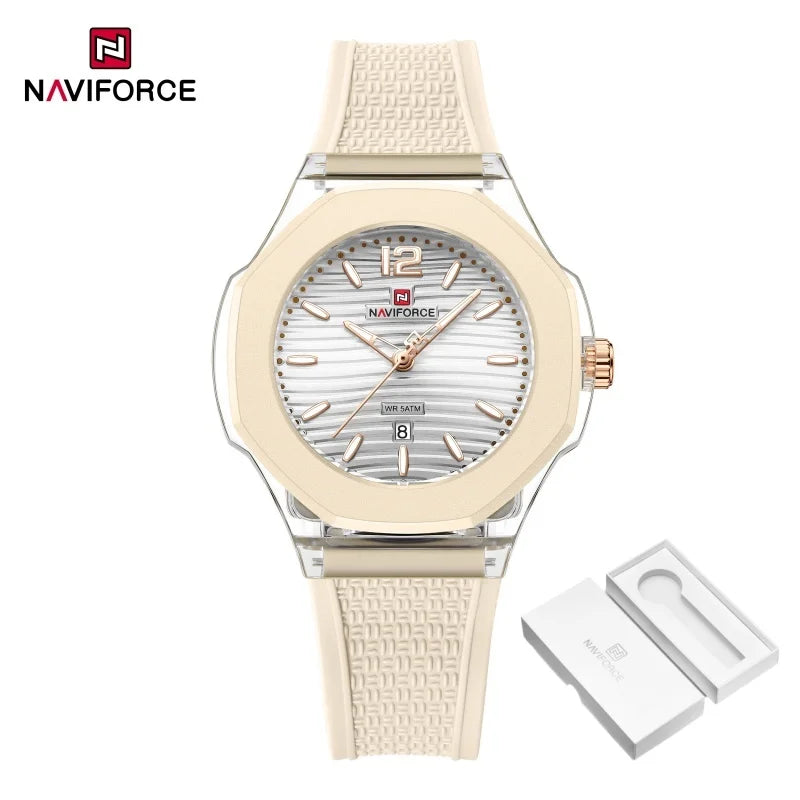 NAVIFORCE Woman Watch Silicone Band Waterproof Elegant Ladies Date Display Wristwatch Luxury Original Quartz Watches for Women
