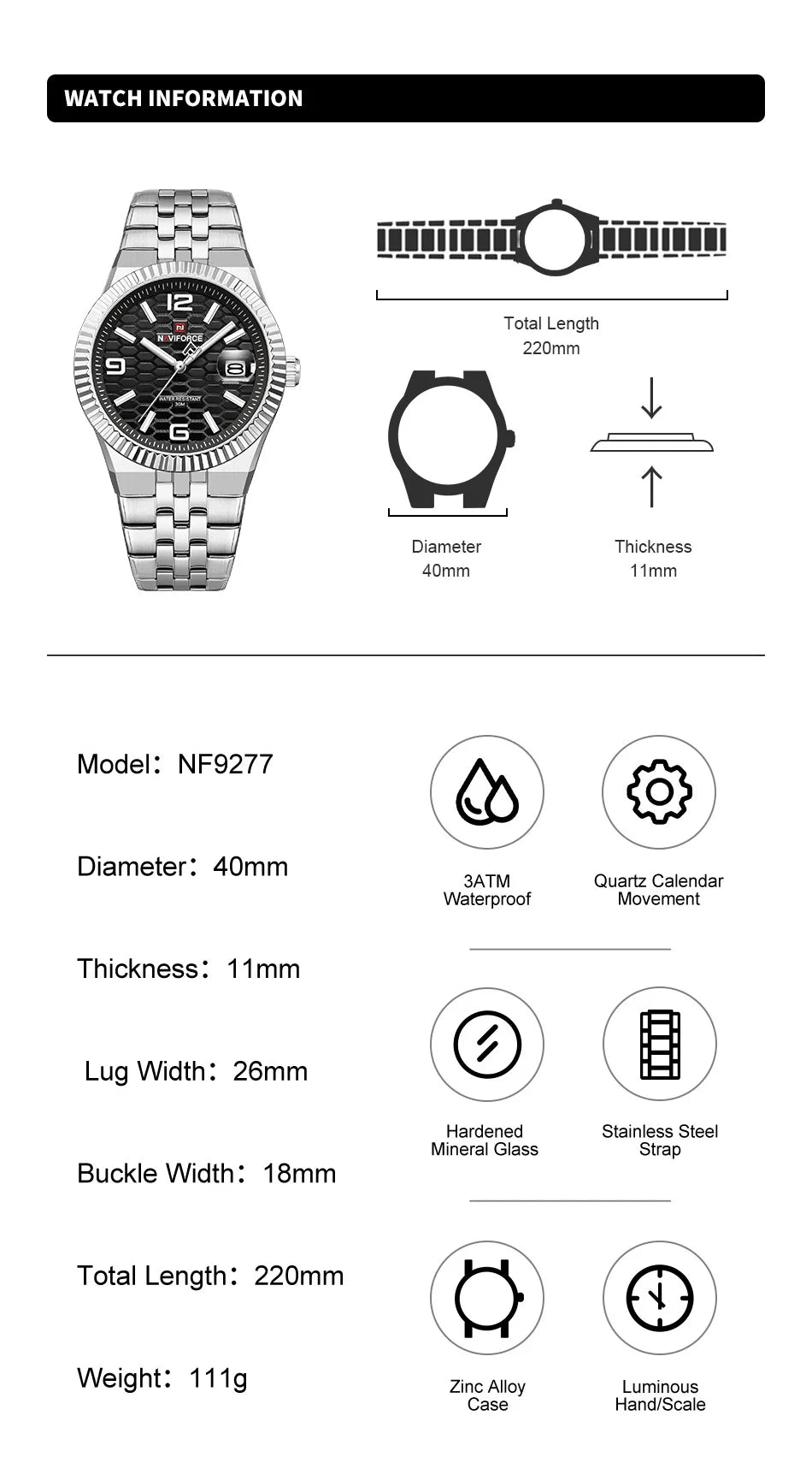 NAVIFORCE Men Watches Quartz Auto Date 3ATM Waterproof Stainless Steel Classic Male Luxury Fashion Business Wristwatch Gift Box